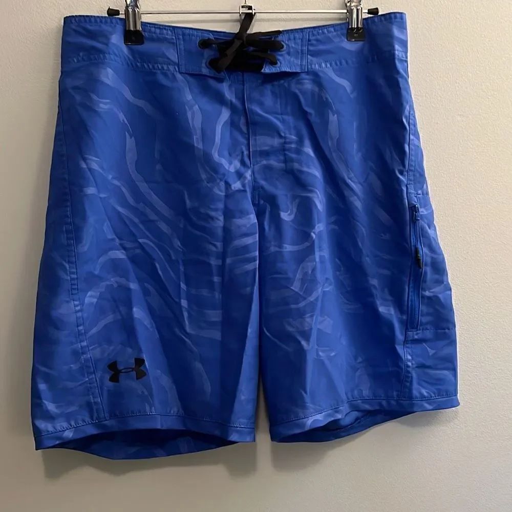 Under Armour Heat Gear Men's Blue Wave Print Loose Swim Board Shorts